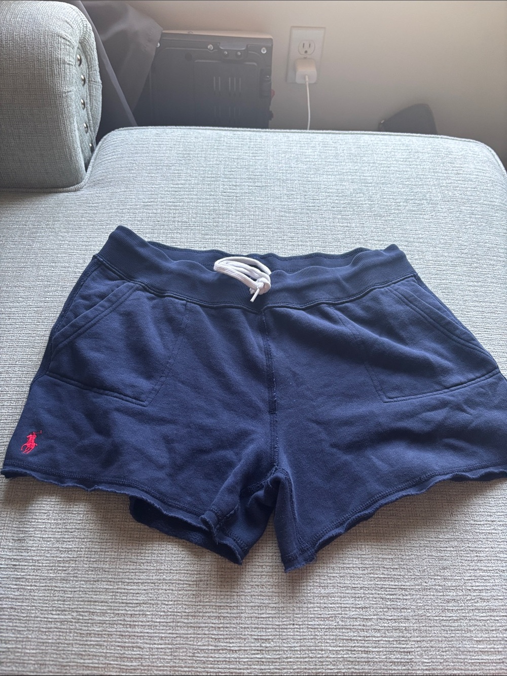 Ralph Lauren Navy Sporty Cotton-Blend Women's Shorts with White Drawstring
